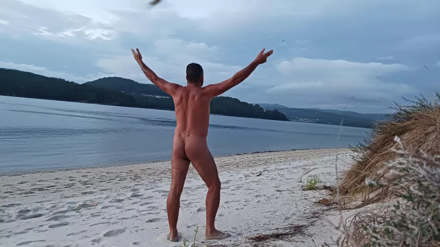 Enjoying cloudy beach day