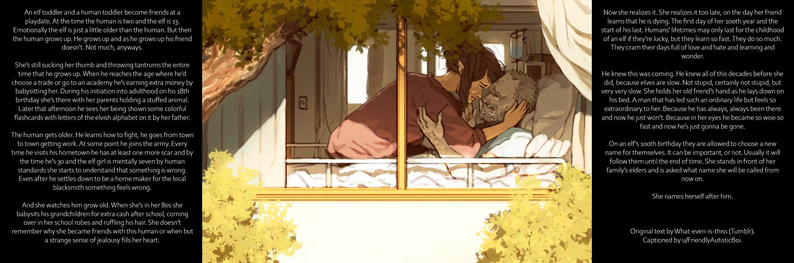Elven Aging Story [F/M] [elf] [bitter sweet] [wholesome?] [feels] [no sex] [human reader] (NOT MY OWN TEXT) {text: what-even-is-this} {artist: unknown}