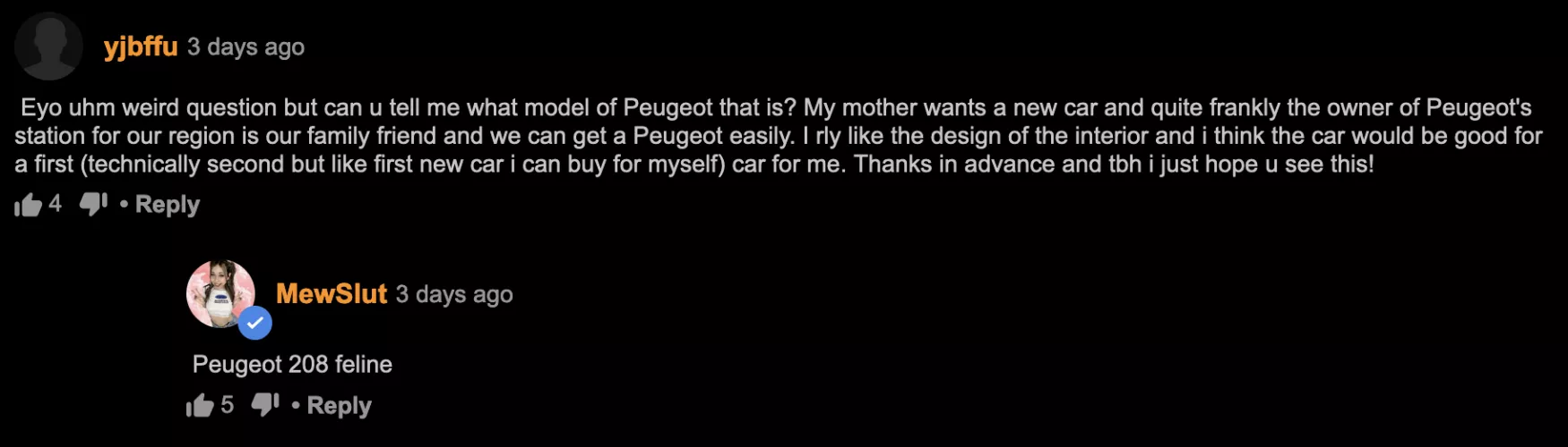 Son looking for a car to buy for his mom. <3