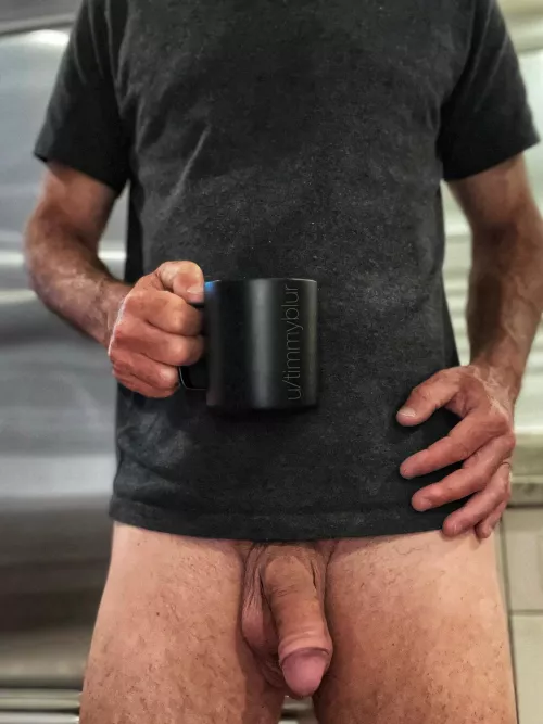 Good morning coffee freaks. I call this one “Man without pants holding coffee mug.”