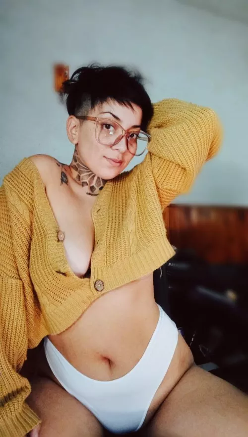 I left it to your imagination what's under the sweater.