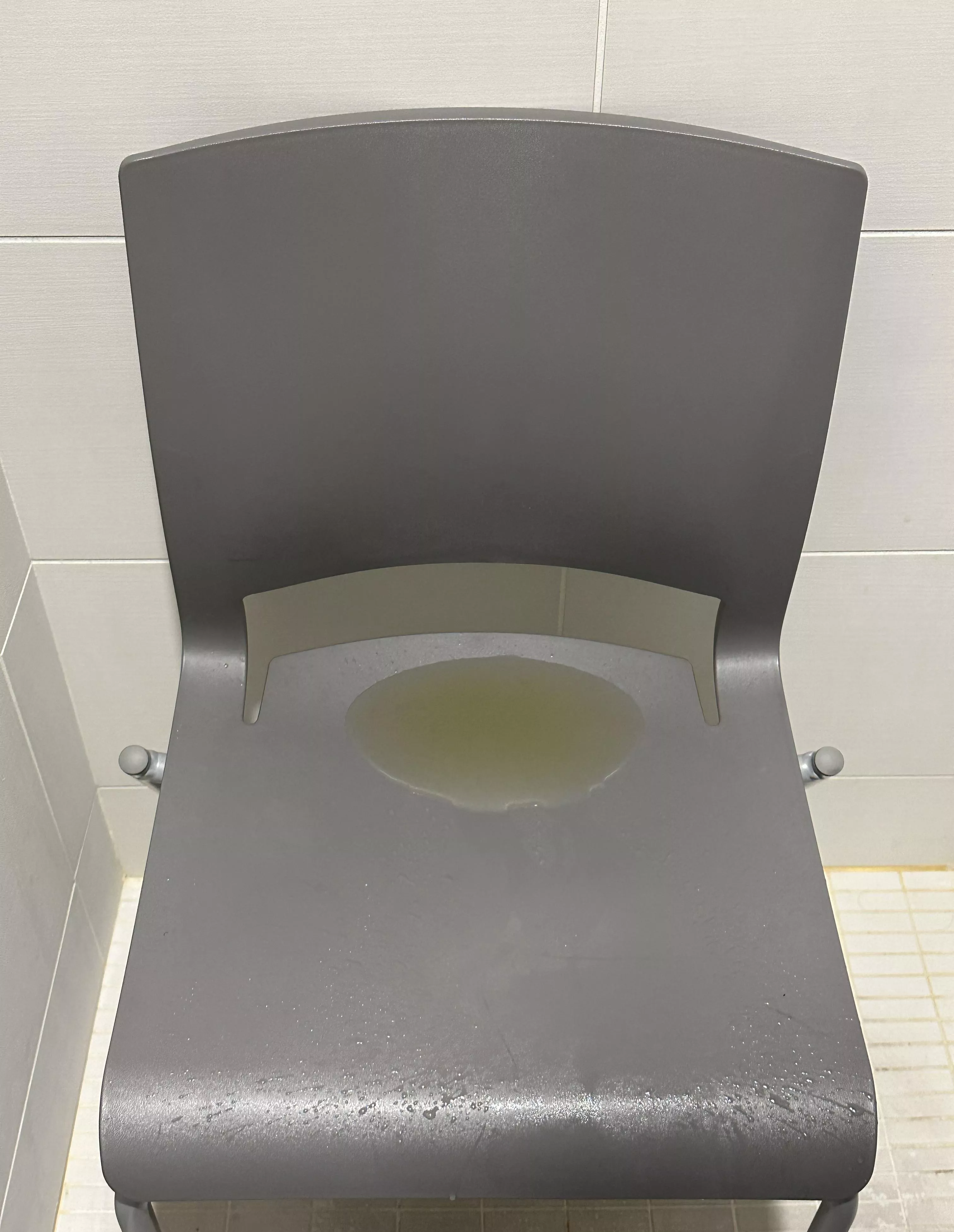 I was holding back as long as I could but i was starting to leak so I put this chair in the work showers (it was like a waterfall over the chair I was so full of fluids, ended up soaking my socks)