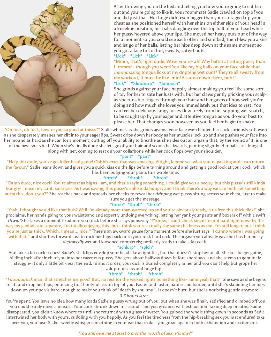 Your futa catgirl roommate becomes your futa catgirl gf! (Episode 2: consummation) [very sex] [big floppy catgirl dick] [death by snu-snu] (art by monkeywithaafro)