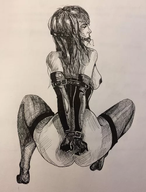 An ink drawing using @strawberryyballs digital art as reference. This subreddit is my art practice for tonight 🥰