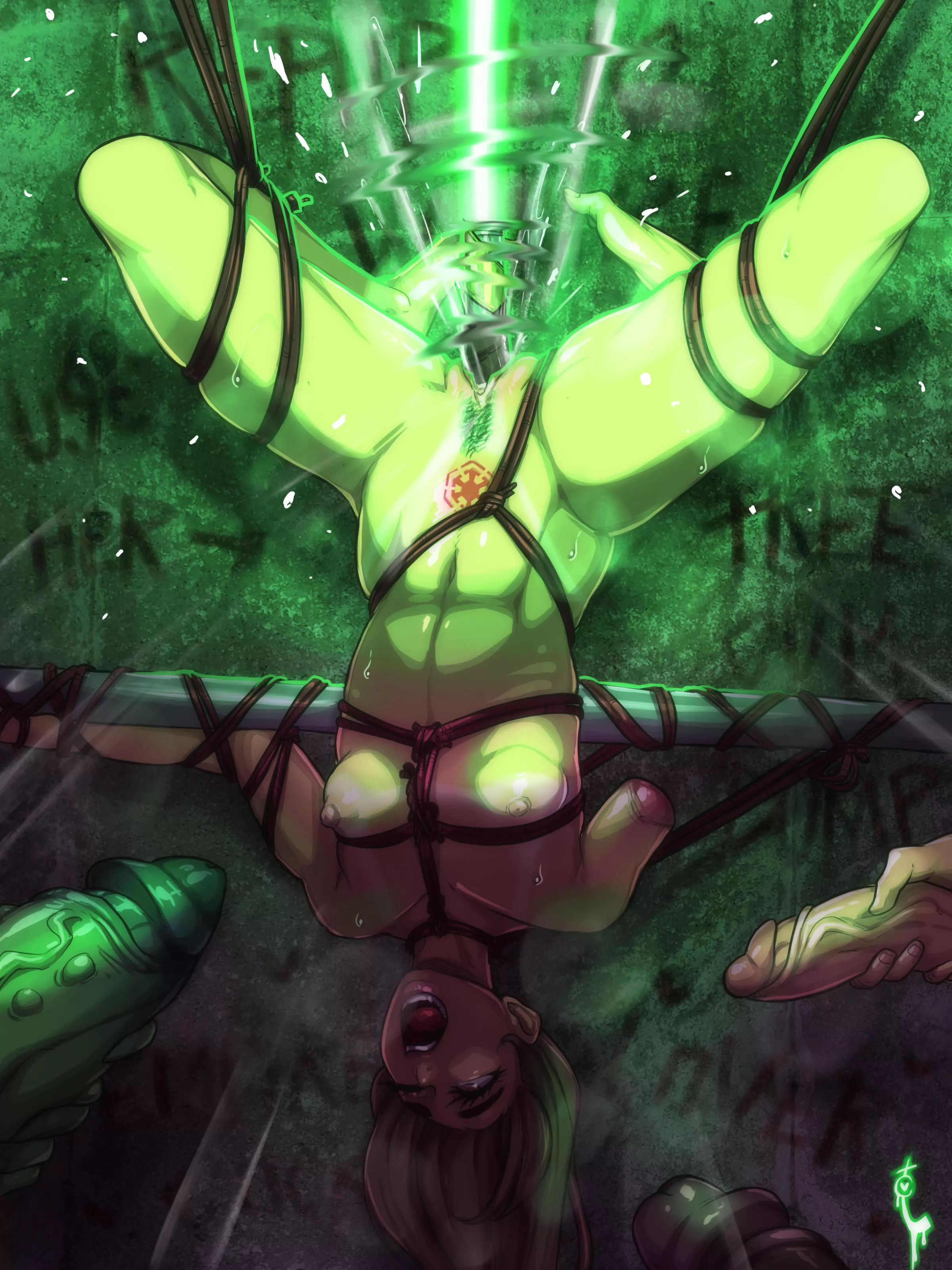 Alternate art of Jedi Master, Krystal Redd being teased by her Sith captors. Looks like she’s really feeling it (TortureChan) [swtor]