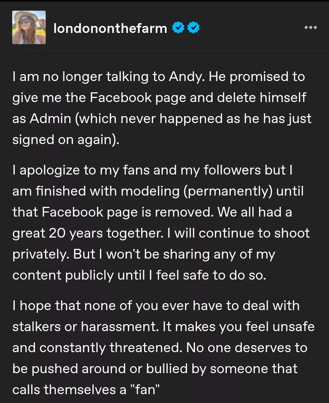 And here you have it, friends. She's finally given up. It's simply not worth it to deal with the garbage that continues to harass her. I do not blame her one bit.