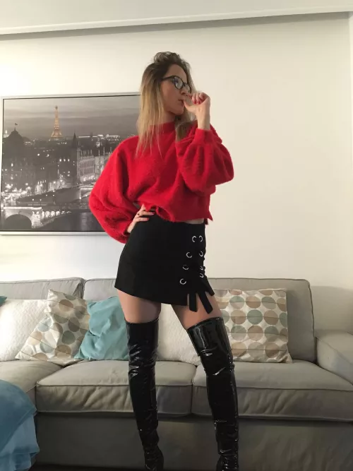 Thinking where to go wearing these shiny boots