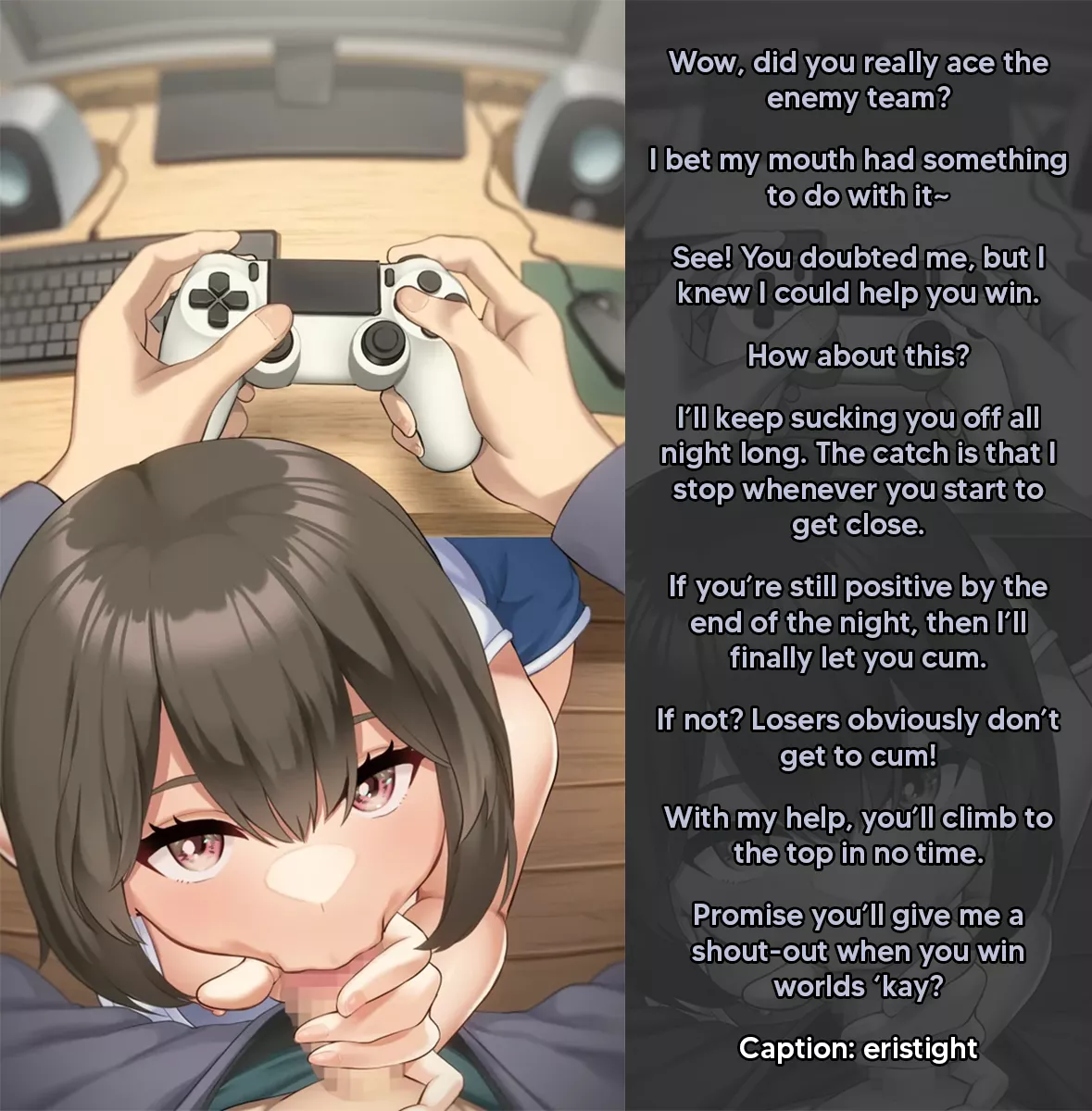 Your gf supports you from under the desk [Edging][Blowjob][Gamer girl] (Art: Yamagara Tasuku)