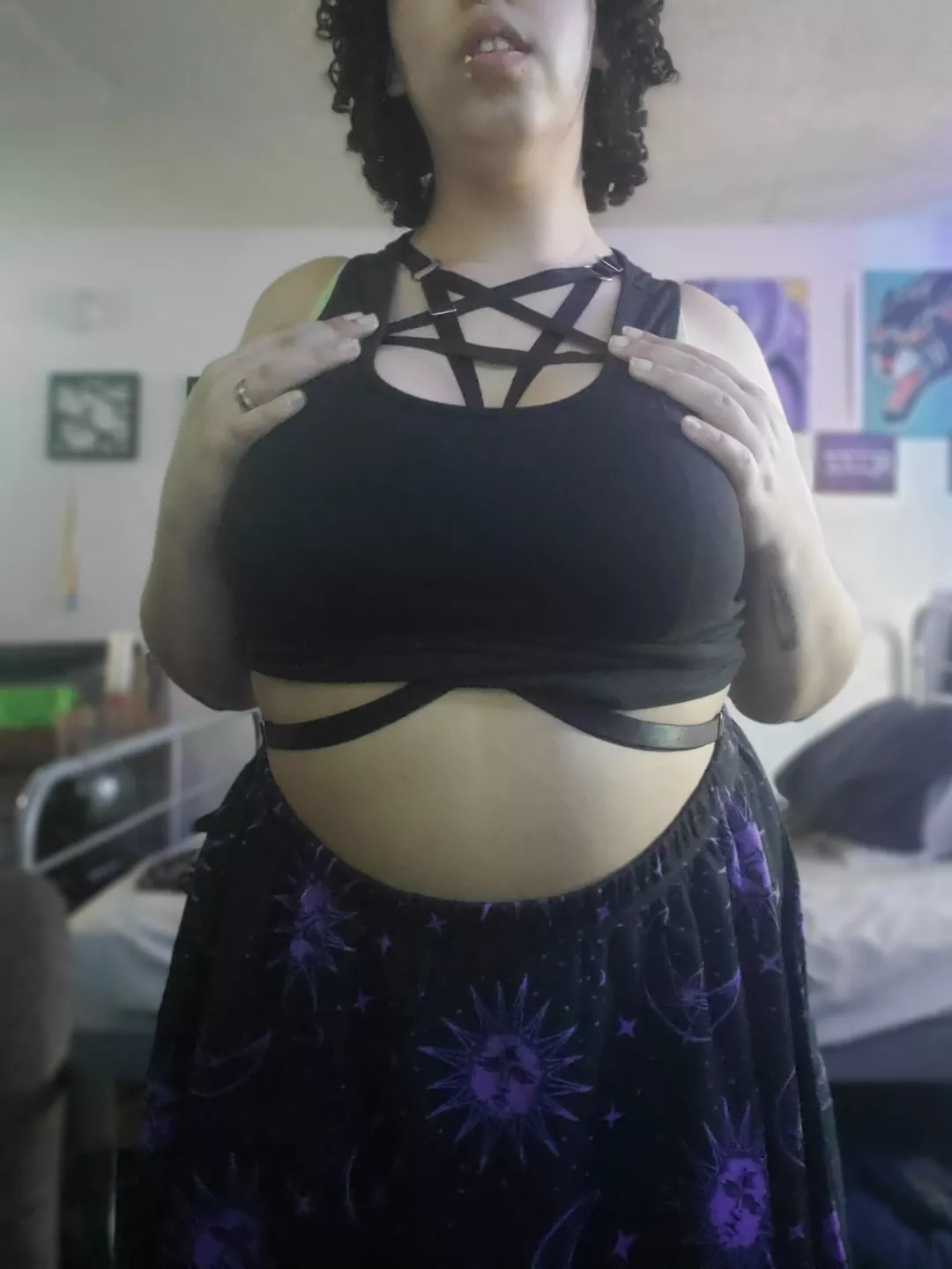 You want to see what's underneath, don't you? Look under my skirt, maybe?