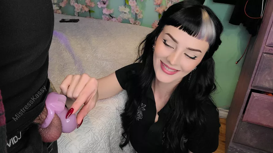 His little dicklett in such a tiny pink chastity cage gives me so much pleasure. To know he cannot get hard or cum is such a thrill. [domme] [OC]