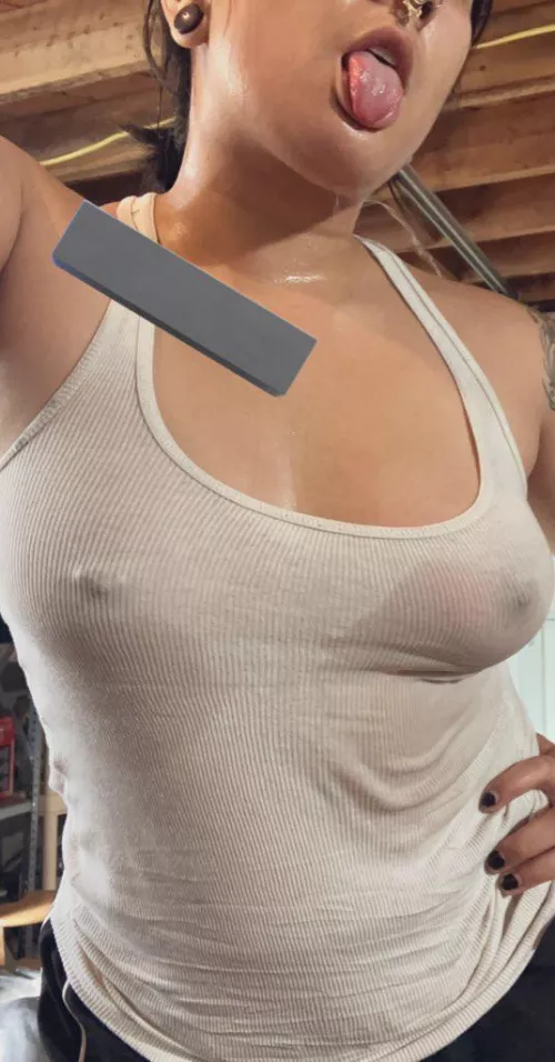 Hope u can appreciate this post workout sweaty tank tease of my pierced tit
