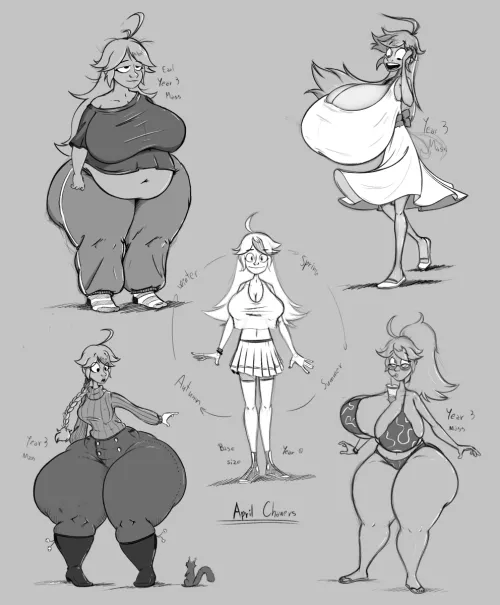 New OC - April Chauers Fun lil' character idea came to fruition: meet April. Her body changes depending on the season of the year. The more weight she gains, the curvier she gets!