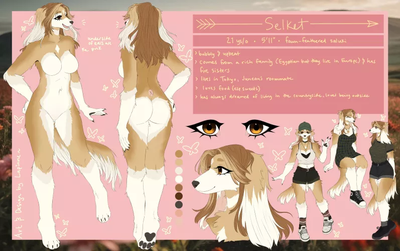 reference sheet of my girl selket! (art and design by me!)