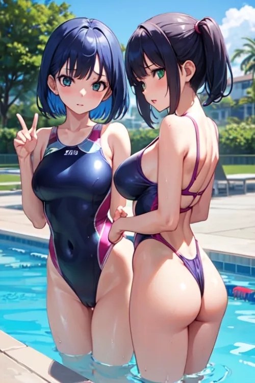 Two friends at the pool