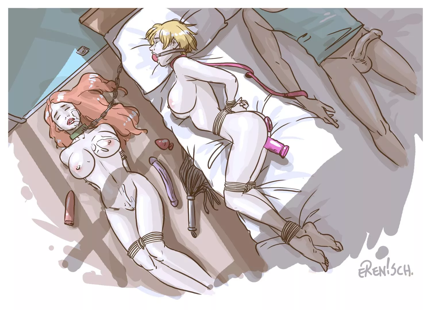 Good pets get toys and the bed while bad pets get covered in cum and chained to the floor