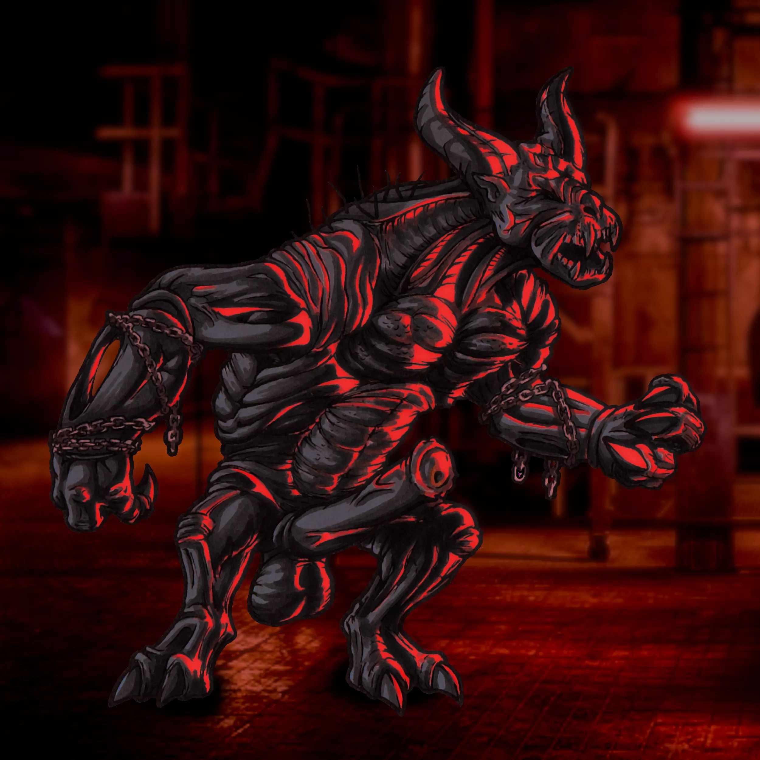 Something dark and girthy this way comes... (Markers and ink, digital BG, art by me)