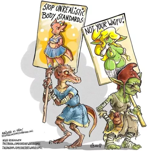 Unrealistic beauty standards, by couldbeworsecomic