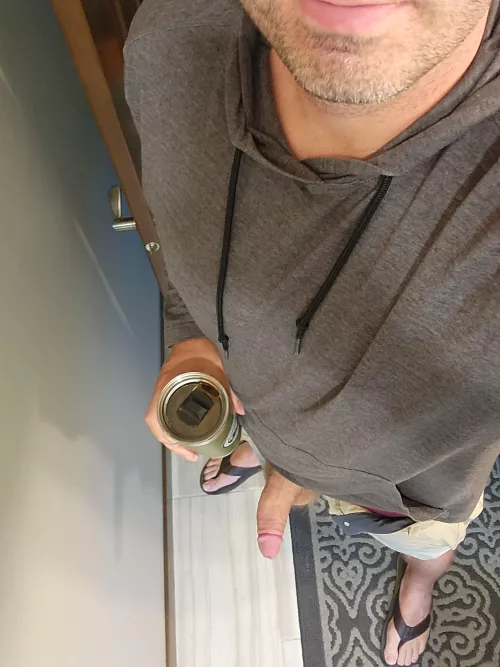 (39) Basic dad working from home. Iced coffe, and a fat cock needing taken care of.