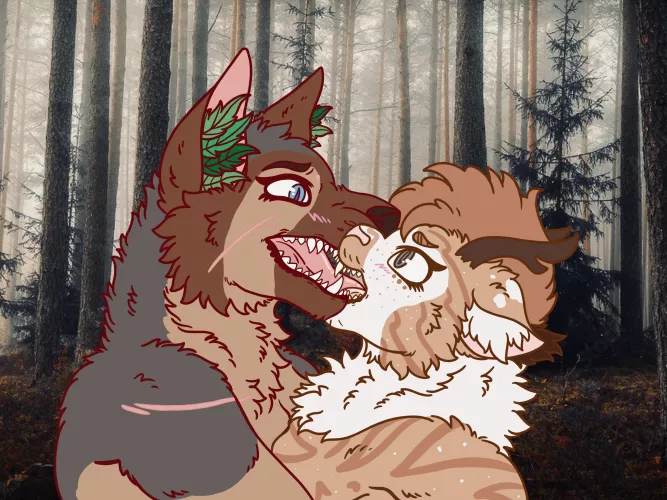 Captured >:3 !! Featuring mine and my gf’s sonas! (Mara (left) she/her, Martyn (right) they/he/it) Art by me !