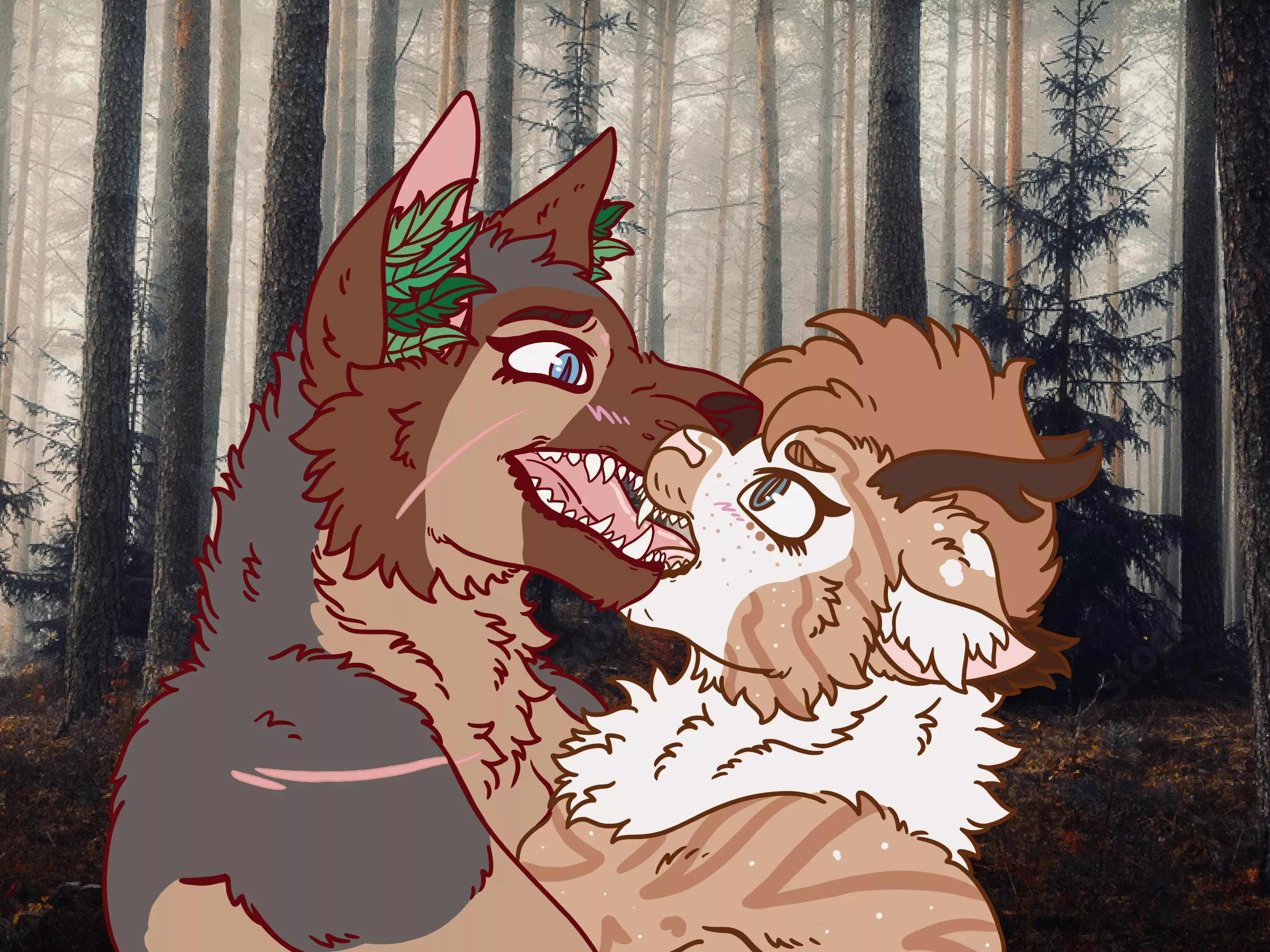 Captured >:3 !! Featuring mine and my gf’s sonas! (Mara (left) she/her, Martyn (right) they/he/it) Art by me !