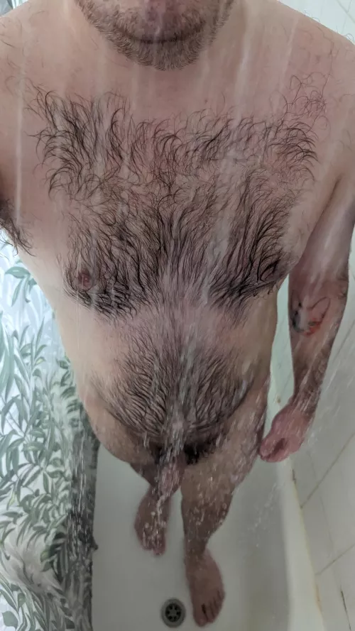 Just a hairy man having a nice shower :D