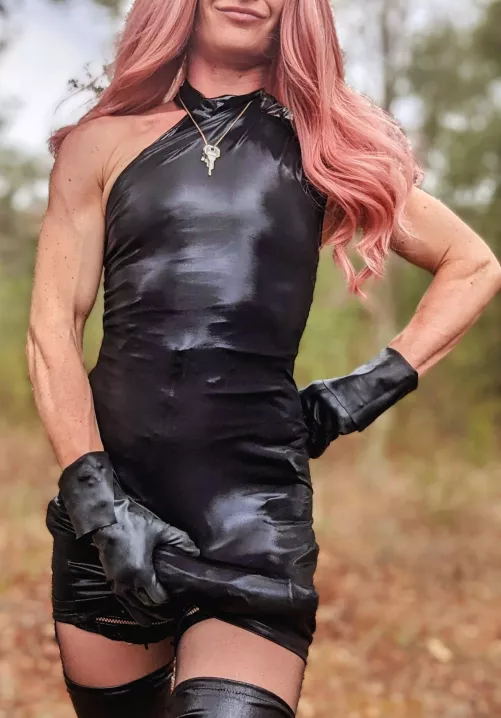 Hard in my leather dress