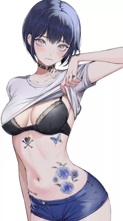 Showing her tattoos