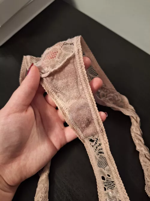[Selling] [Canada] This crusty, wet pink lace thong panty is all worn and ready to ship out. Buy it today on sale for $20 (including untracked Canadian shipping)!
