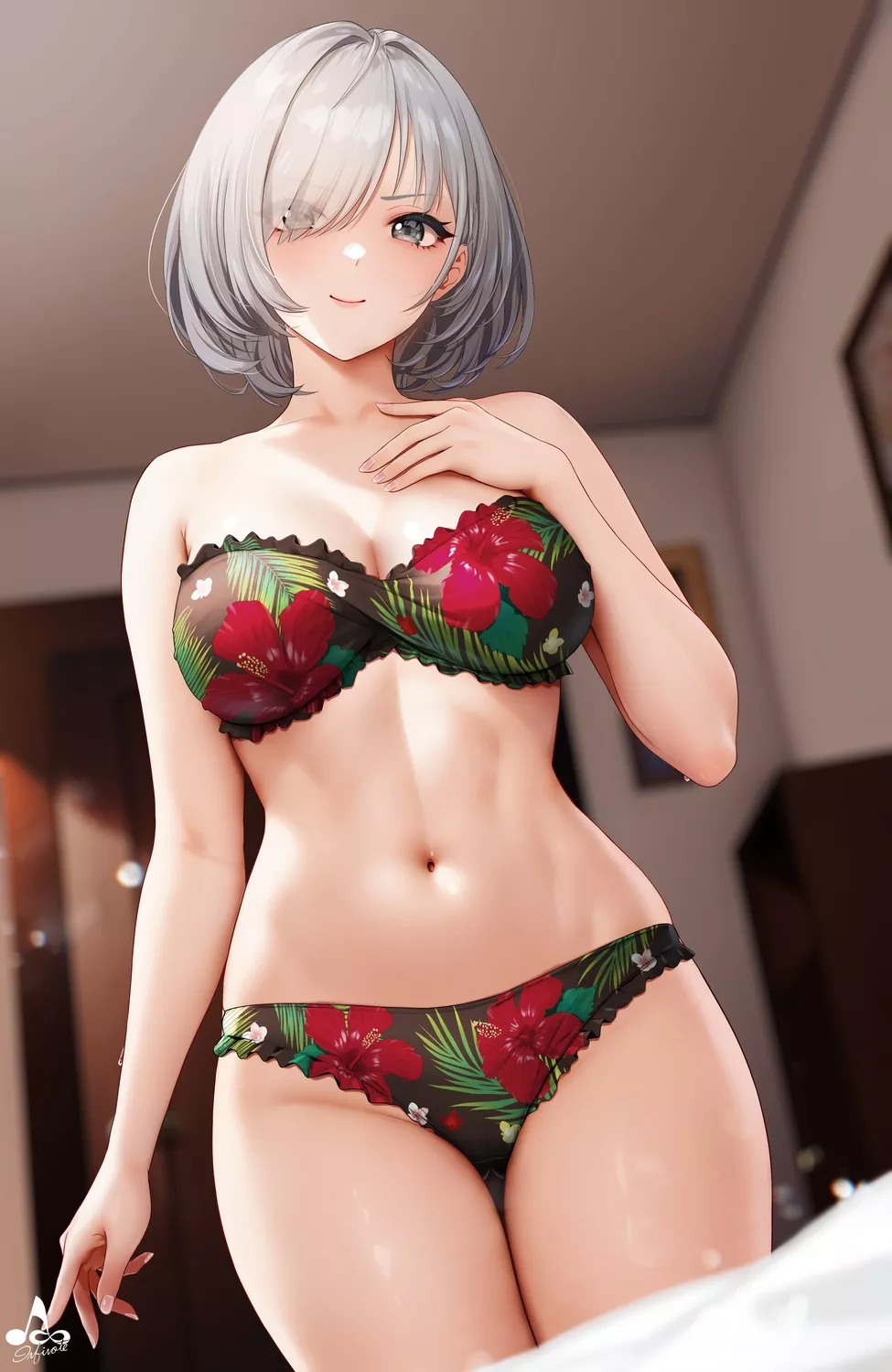 Sashou shows flower bikini