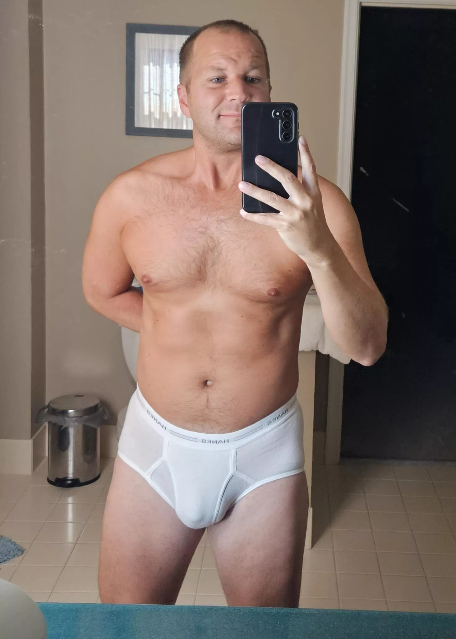 Wearing Hanes dad briefs in the morning [37]