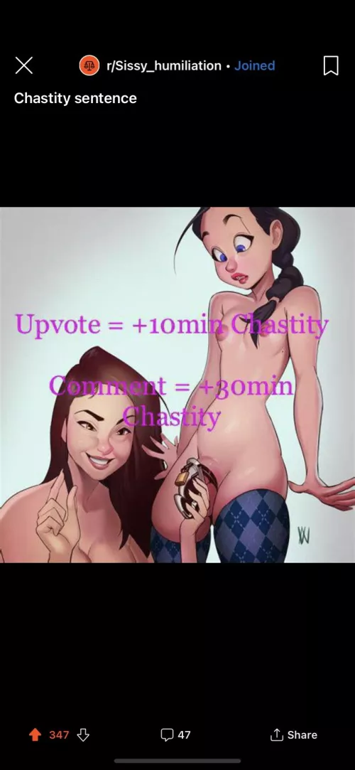Chastity Challenge. Max 1 comment per person (thats fair to me).