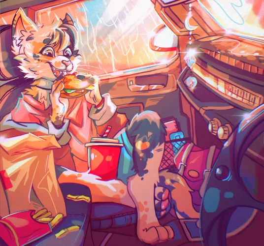 Did draw a cat eating a burger ovo Hope you guys like it~