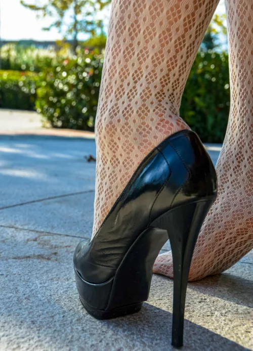 My black heels closeup outdoor