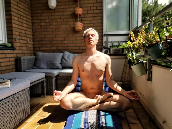 Yoga meditation on the balcony