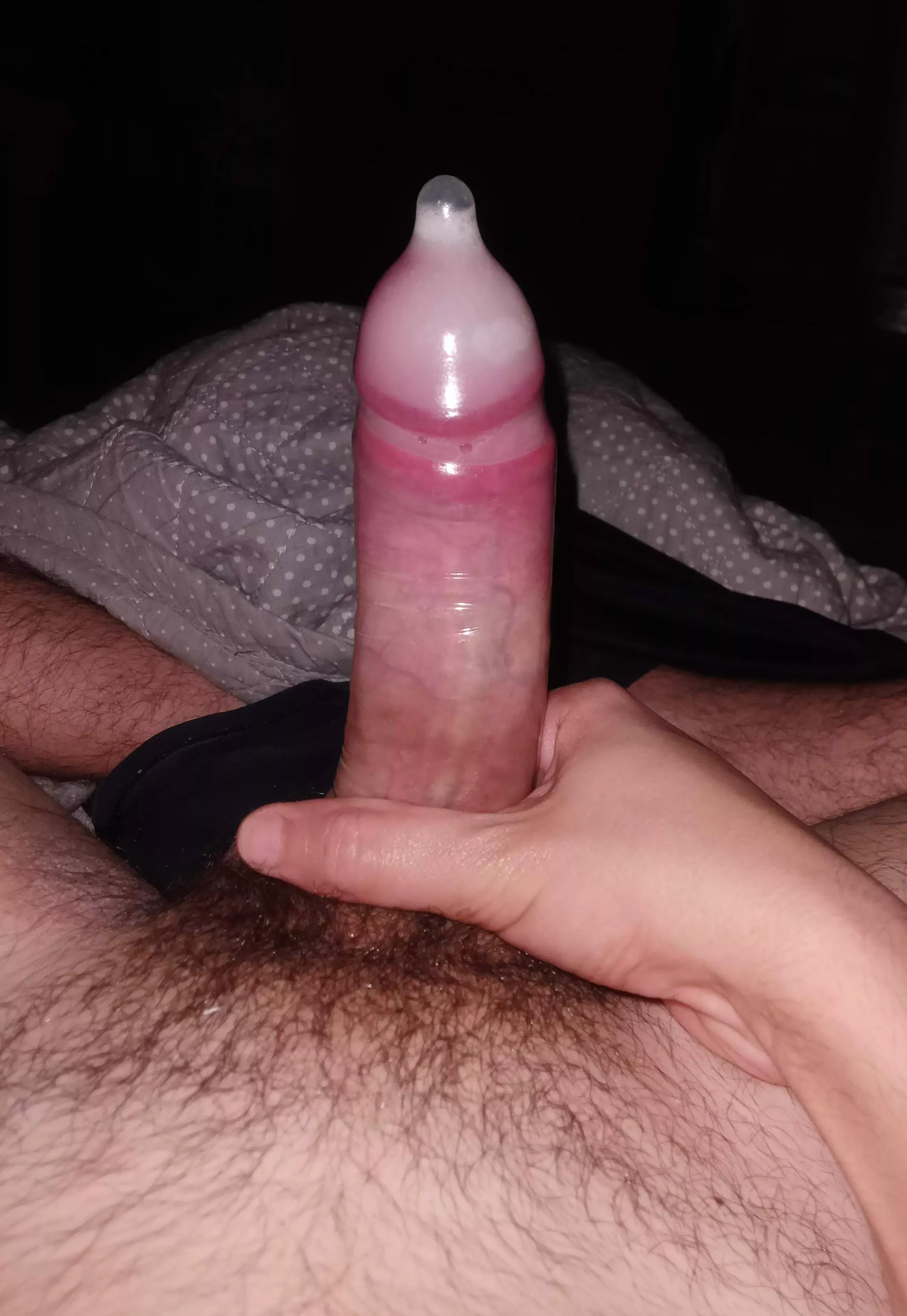 Take off the condom and sit on my huge cock covered of cum (22)