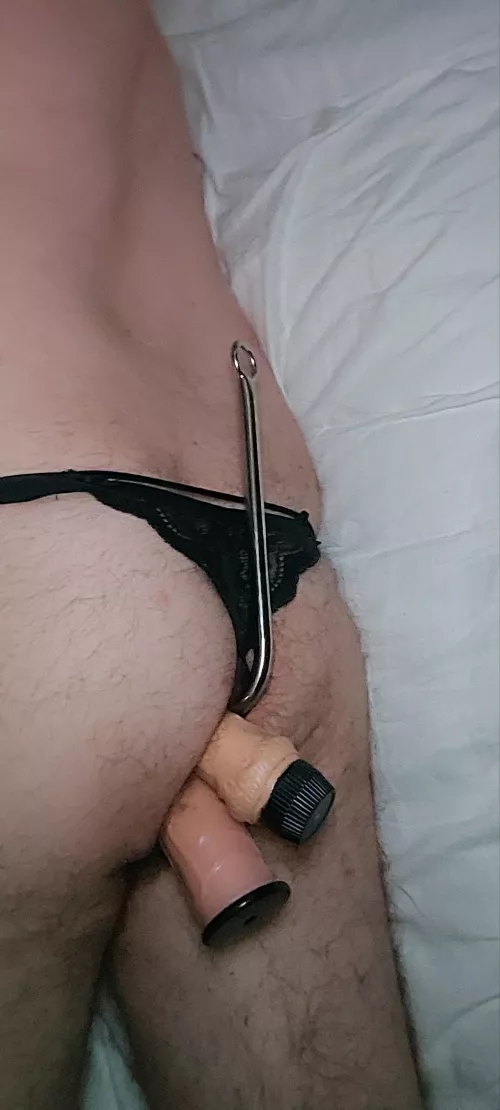 2 huge dildos and anal hook in my ass