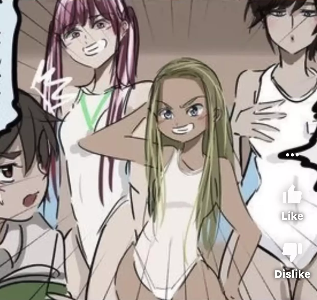 Lf Color Source: 1boy, 3girls, tanlines, swimsuit, smug, slingshot bikini, blond hair, pink hair, arm behind head Lf Color Source: 1boy, 3girls, tanlines, swimsuit, smug, slingshot bikini, blond hair, pink hair, arm behind head