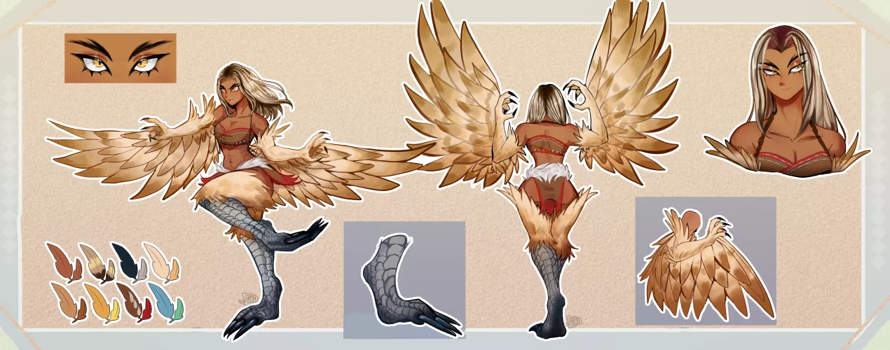 One of my OCs, a land based Harpy named Xela (Art by @nekoyinua)
