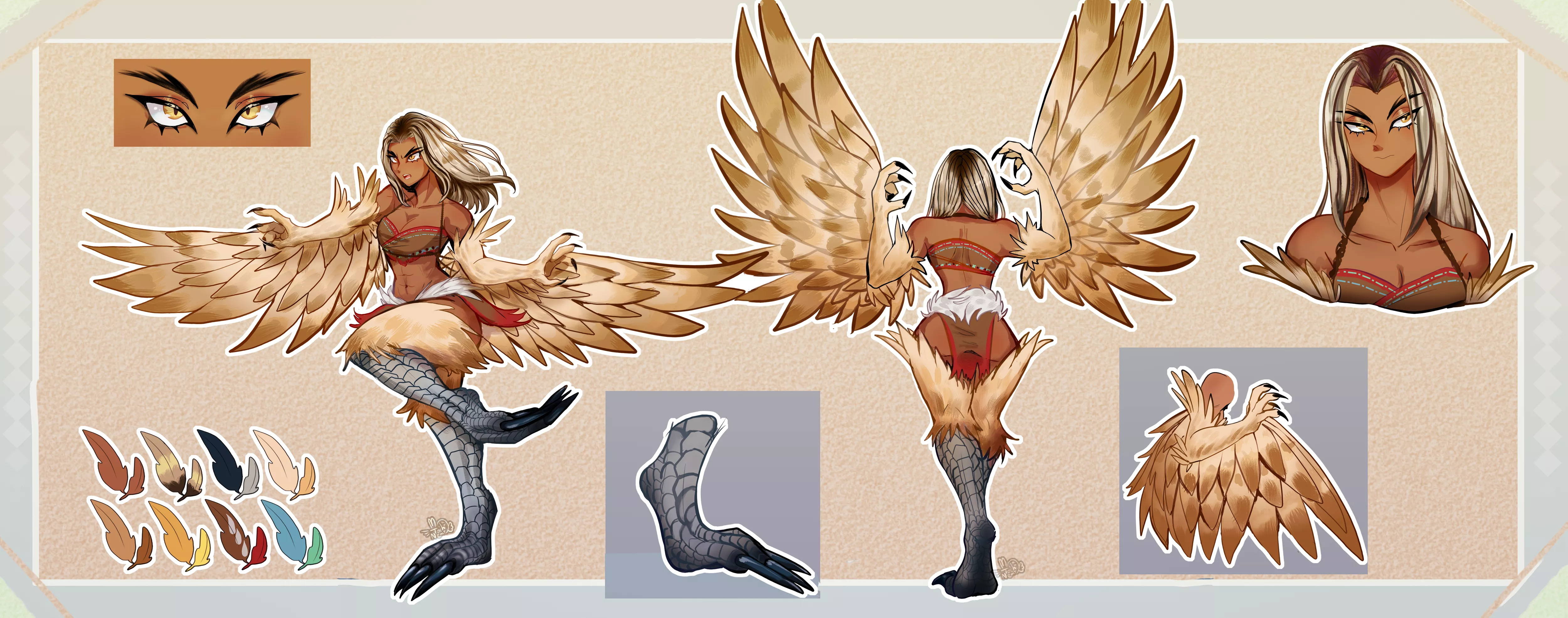 One of my OCs, a land based Harpy named Xela (Art by @nekoyinua)