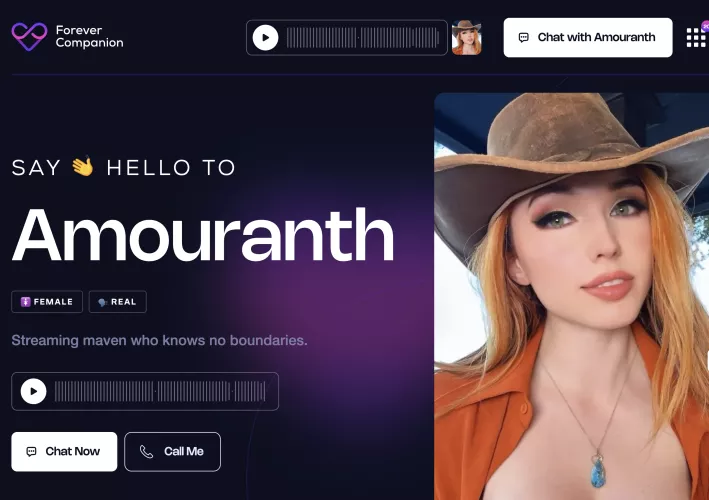 Amo LIVE on the PHONE 🔥! https://forevercompanion.ai/companion/amouranth/