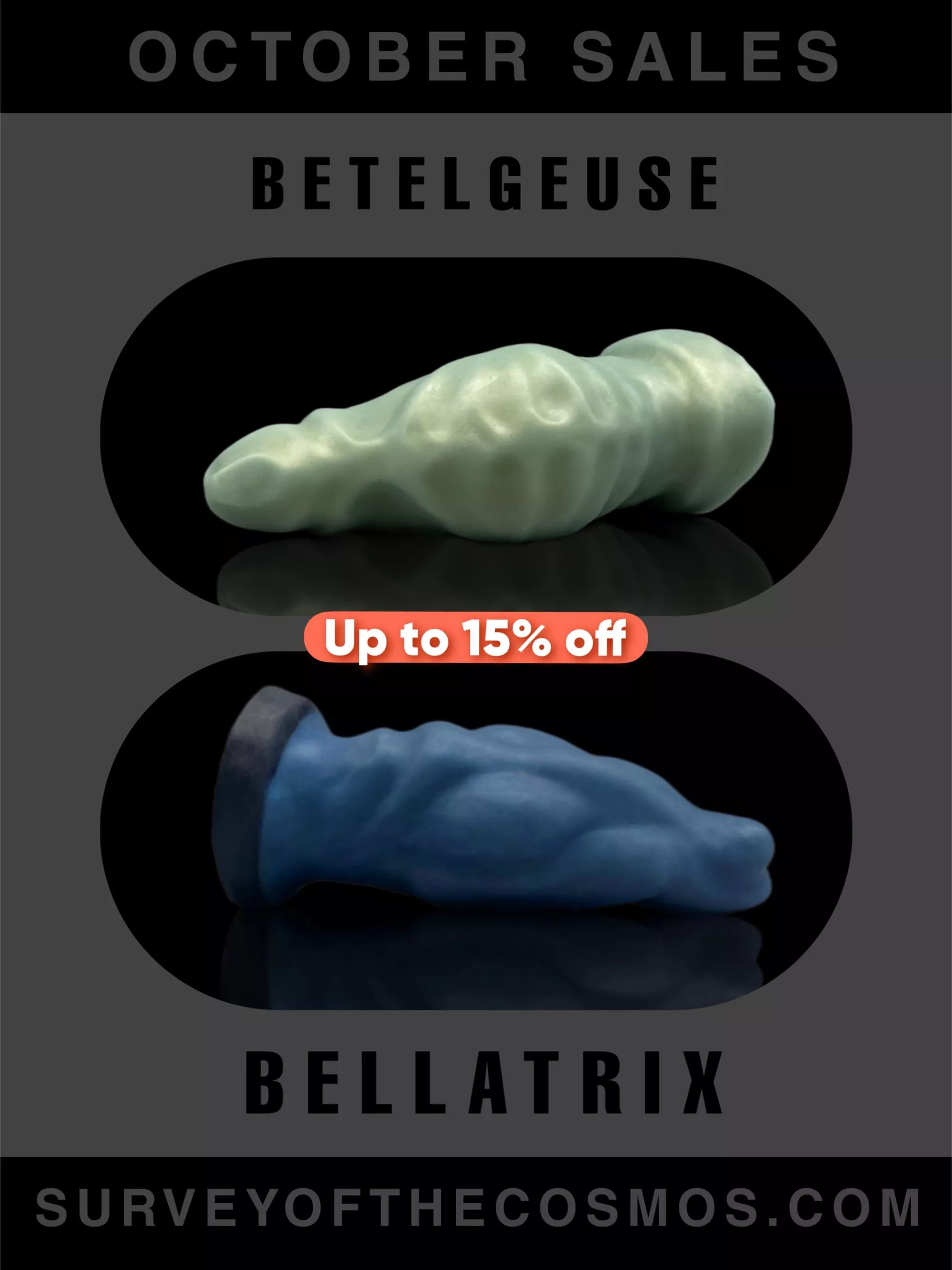 Bellatrix and Betelgeuse are on sale at Survey of the Cosmos the entire month of October. Introducing soon Betelgeuse in large size. Thats what’s up. 👽😉 Bellatrix and Betelgeuse are on sale at Survey of the Cosmos the entire month of October. Introducing soon Betelgeuse in large size. Thats what’s up. 👽😉