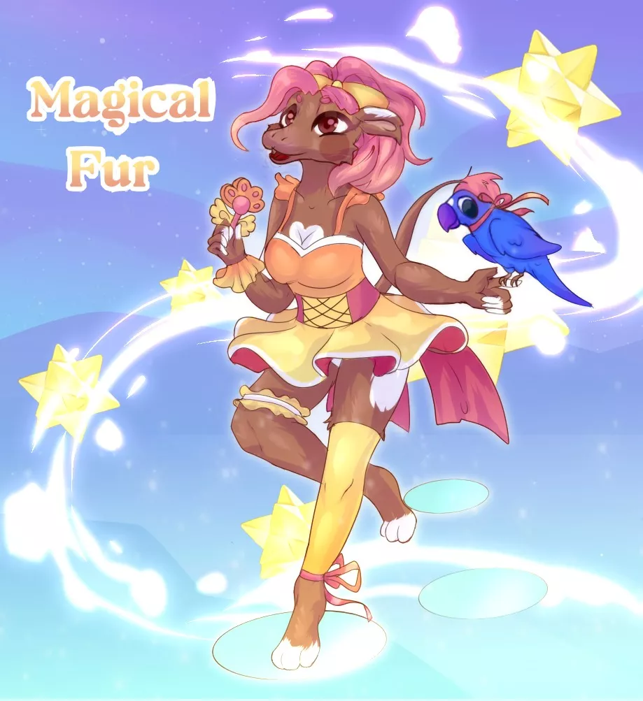 I drew my fursona as a magical girl :) Her name is Cream! Art by me~