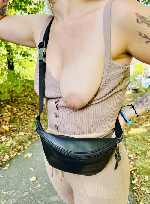 I take out my big sagging breasts when I go for a walk. It doesn't matter if someone sees me or takes a picture of me (F35)