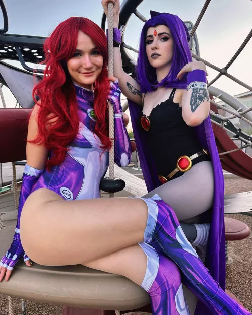 Starfire and Raven by Pixiekatcosplay!