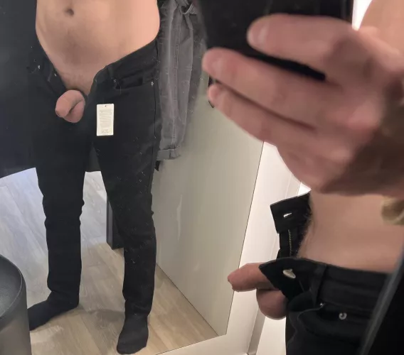 Went commando with my cock ring for pants shopping today!