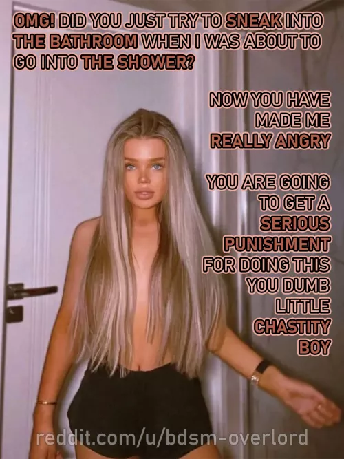 30 days of chastity (Locktober) [roommate] | Day 4 – she catches you trying to sneak into the shower