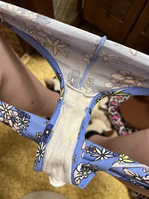 Day 1 Has Been A Natural Very Creamy Delight In My Blue Floral Print Boyshort Panties!