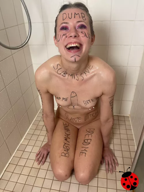 Dumb whore eagerly waiting to be peed on