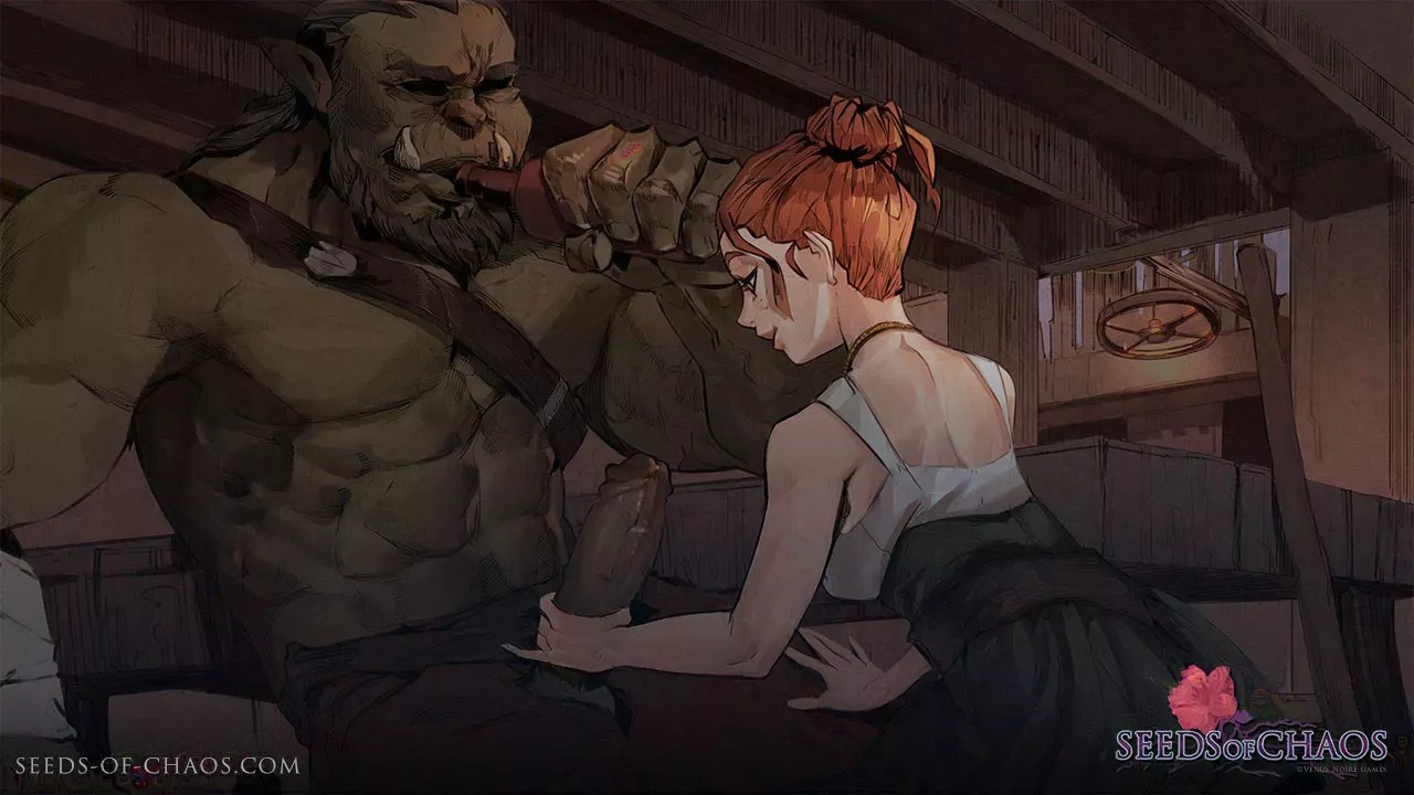 Male orc gets A+ customer service from a tavern maid. (_S0my) [Seeds of Chaos]
