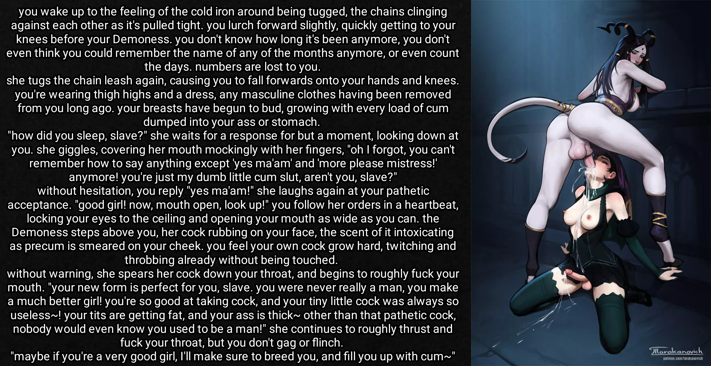 A Demoness captures you pt.2 [futadom] [mindbreak] [collar] [feminization] [talk of breeding] [slave play] [requested] artist unknown, caption by me